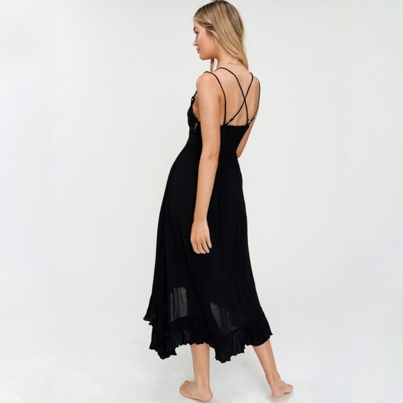 Crochet Bralette Midi Tiered Dress in Black - Picture 7 of 8